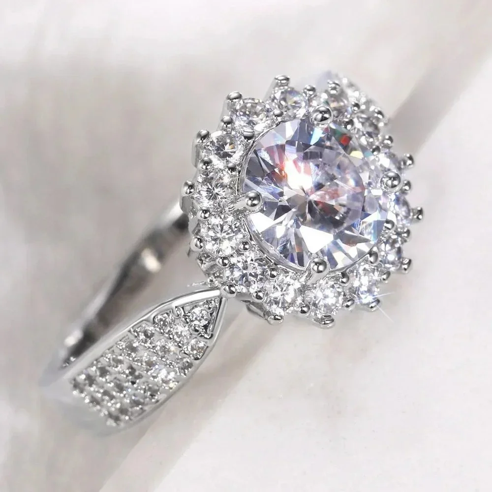 😍925 SILVER MOISSANITE SUN FLOWER WEDDING/ENGAGEMENT RING WOMEN, K754